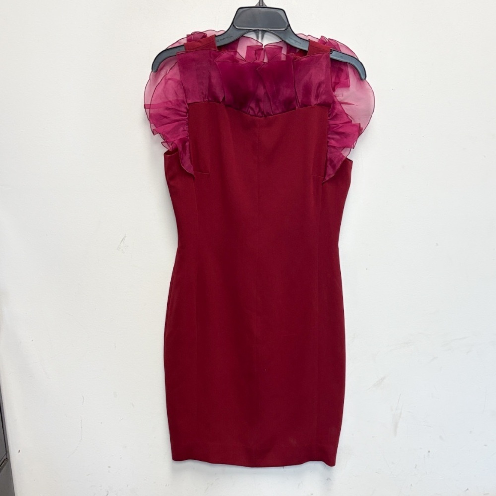 MaxMara Burgundy Mini Dress with Ruffle Accents